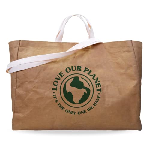 Reusable Grocery Bag   Large Sustainable Washable Paper Tote with Reinforced Seams. Foldable and Durable.