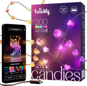 Twinkly Candies App-Controlled Candle-Shaped USB-C LED Light String, 100 RGB (16 Million Colors) 6 M/19.7 FT. Clear Wire. USB-C Adapter Not Included Ecomm Packaging