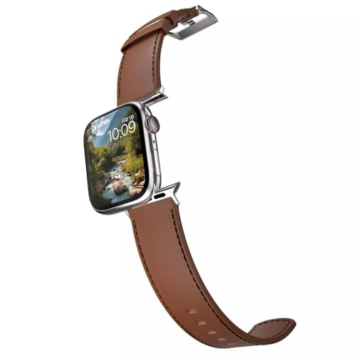 MobyFox Leather Watch Band - compatible Apple Watch Band for iWatch Series 10 9 Ultra 8 7 6 5 4 3 2 1 SE - (Classic Brown)