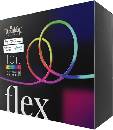 Twinkly 10ft Flex Neon Strip Lights App-Controlled Flexible Light Tube LED Strip Lights w/RGB (16 Mil Colors) 3M LED Light Strip White Wire Smart Home Decor Flex Lights Ecomm Packaging