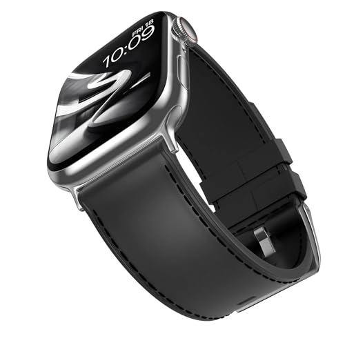 MobyFox Leather Watch Band - compatible Apple Watch Band for iWatch Series 10 9 Ultra 8 7 6 5 4 3 2 1 SE - (Black)