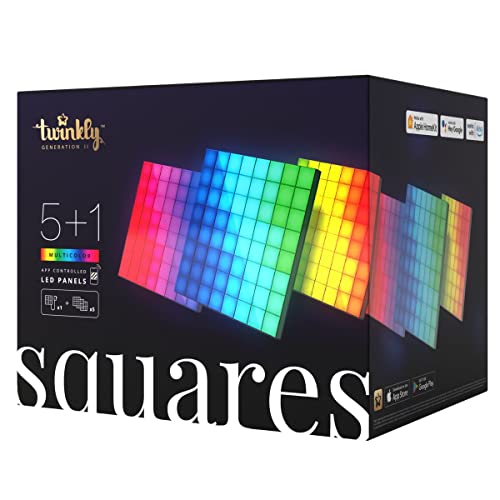 Twinkly Squares Starter Kit App-Controlled LED Wall Panels with 64 RGB (16 Million Colors) Pixels. Black. 1 Master Tile + 5 Extension Tiles. Indoor Panel Light Smart Home Lighting Decoration