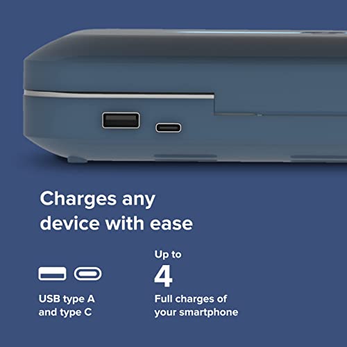 PhoneSoap Go Battery Powered UV Cell Phone Sanitizer & Universal Phone Charger Box | Patented & Clinically Proven 360-Degree UV Box for Smartphones | Disinfects & Charges On The Go (Indigo)