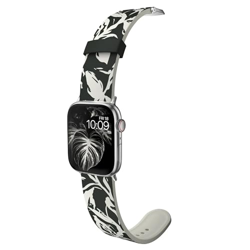 MobyFox Silicone Watch Band - compatible Apple Watch Band for iWatch Series 10 9 Ultra 8 7 6 5 4 3 2 1 SE - (Midnight Flora, Black)