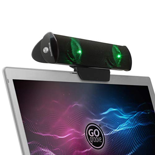 GOgroove SonaVERSE LED Speaker for Laptop Computer - USB Powered Clip-On Sound Bar with Mini Portable External Speaker Design for Monitor, Back Switch for Power - Audio Input and Power