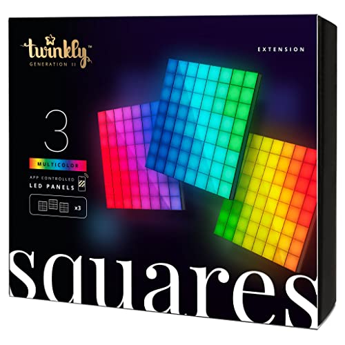 Twinkly Squares Extension Kit, RGB LED Panels Kit, Including 3 Extension Panels and Connection Cables, Compatible with HomeKit, Alexa and Google Home, Gaming Lights and Streaming, 16M+ Colors