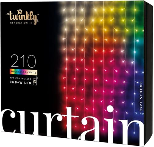 Twinkly Christmas Curtain Lights 210 RGB+W LEDs - App-Controlled, Indoor & Outdoor Use, Compatible with Google Assistant, Amazon Alexa, Apple HomeKit, Bluetooth & WiFi Connectivity Ecomm Packaging