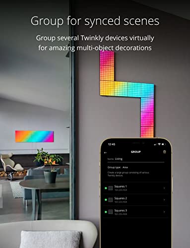 Twinkly Squares Extension Kit, RGB LED Panels Kit, Including 3 Extension Panels and Connection Cables, Compatible with HomeKit, Alexa and Google Home, Gaming Lights and Streaming, 16M+ Colors