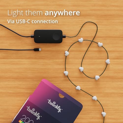 Twinkly Candies App-Controlled Candle-Shaped USB-C LED Light String, 100 RGB (16 Million Colors) 6 M/19.7 FT. Clear Wire. USB-C Adapter Not Included Ecomm Packaging