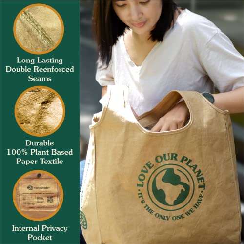 Reusable Grocery Bag   Large Sustainable Washable Paper Tote with Reinforced Seams. Foldable and Durable.